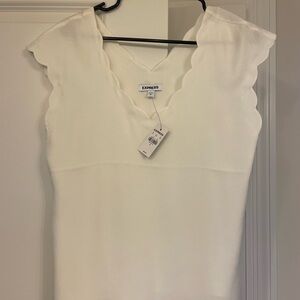 Express Cream Scalloped Sleeveless Top